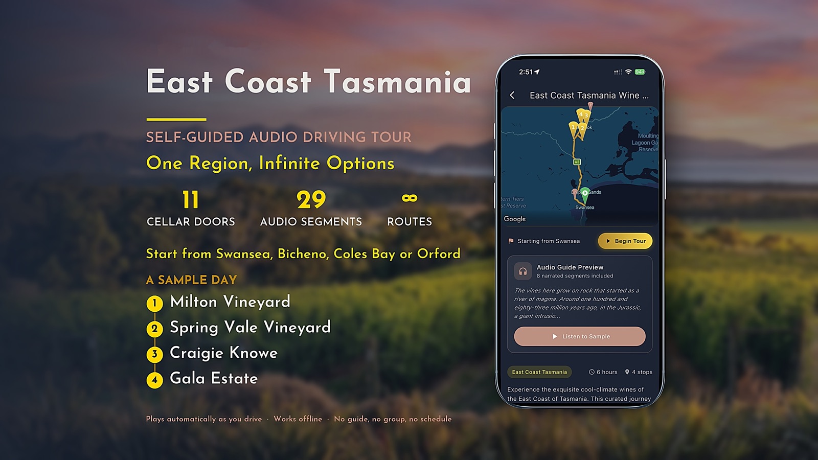East Coast Tasmania self-guided wine tour listing card