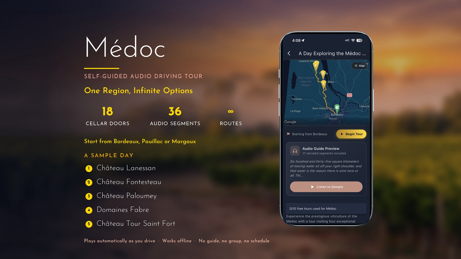 Médoc self-guided wine drive listing card