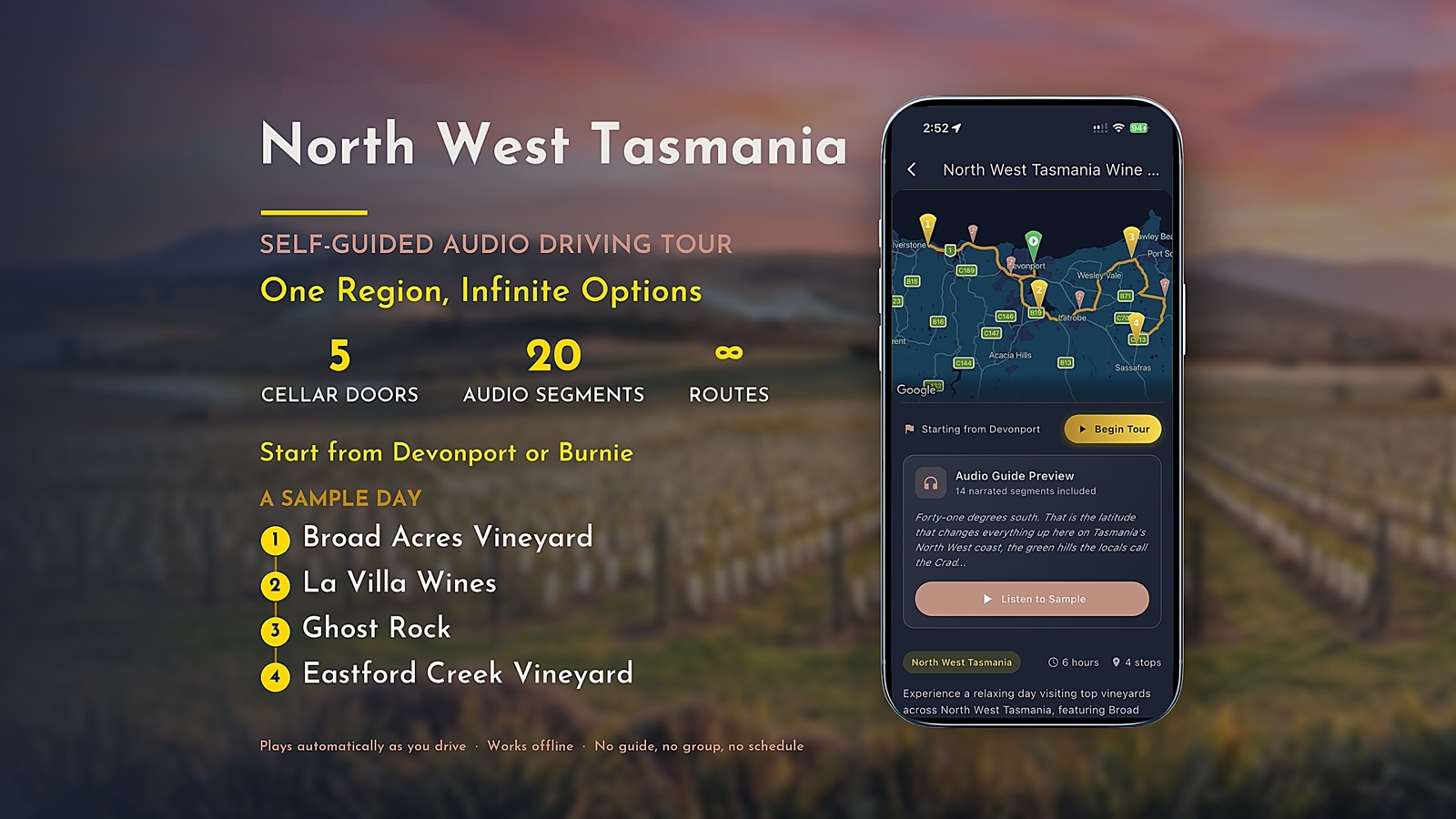 North West Tasmania self-guided wine tour listing card