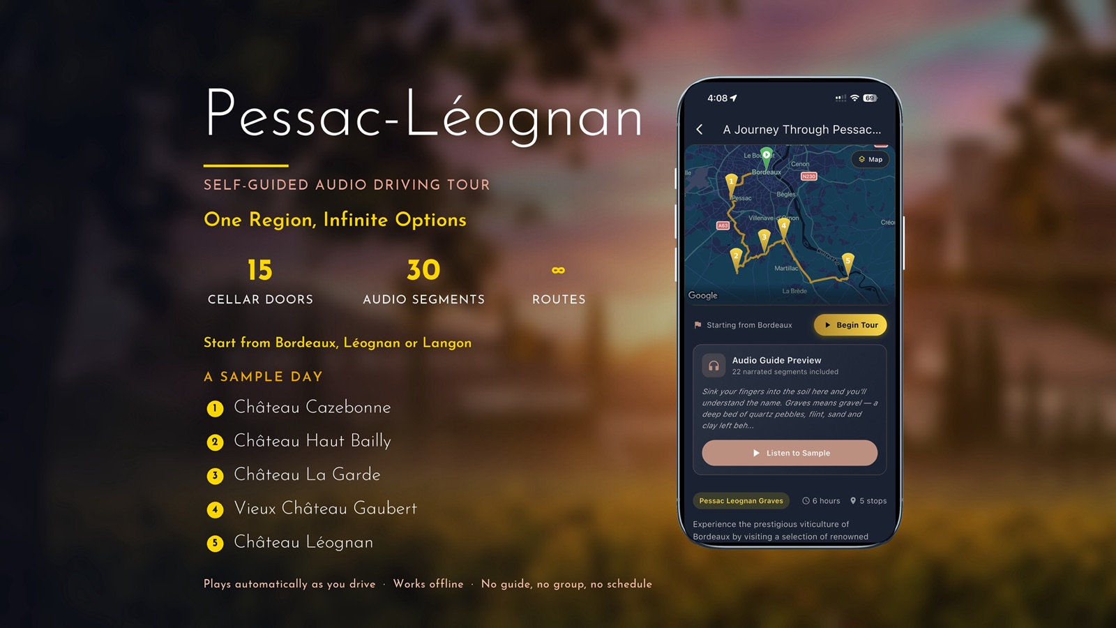 Pessac-Léognan and Graves self-guided wine drive listing card