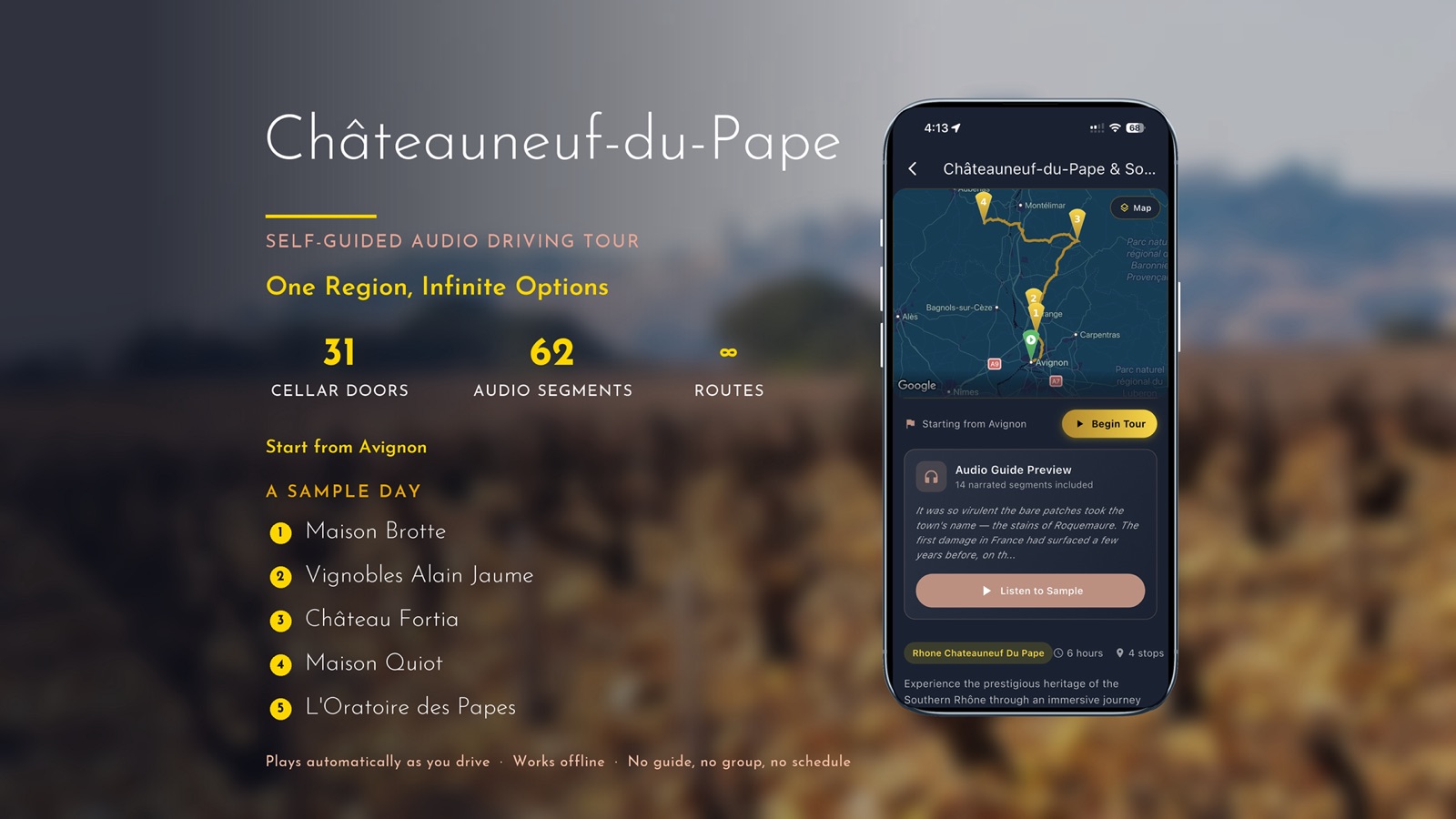 Châteauneuf-du-Pape self-guided wine drive listing card