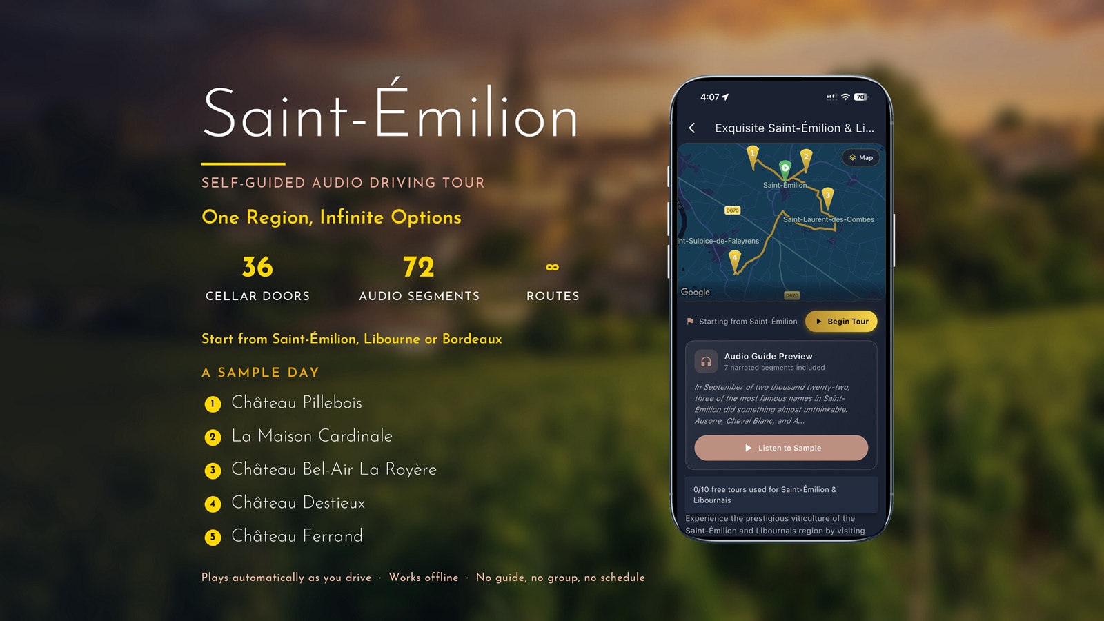Saint-Émilion self-guided wine drive listing card