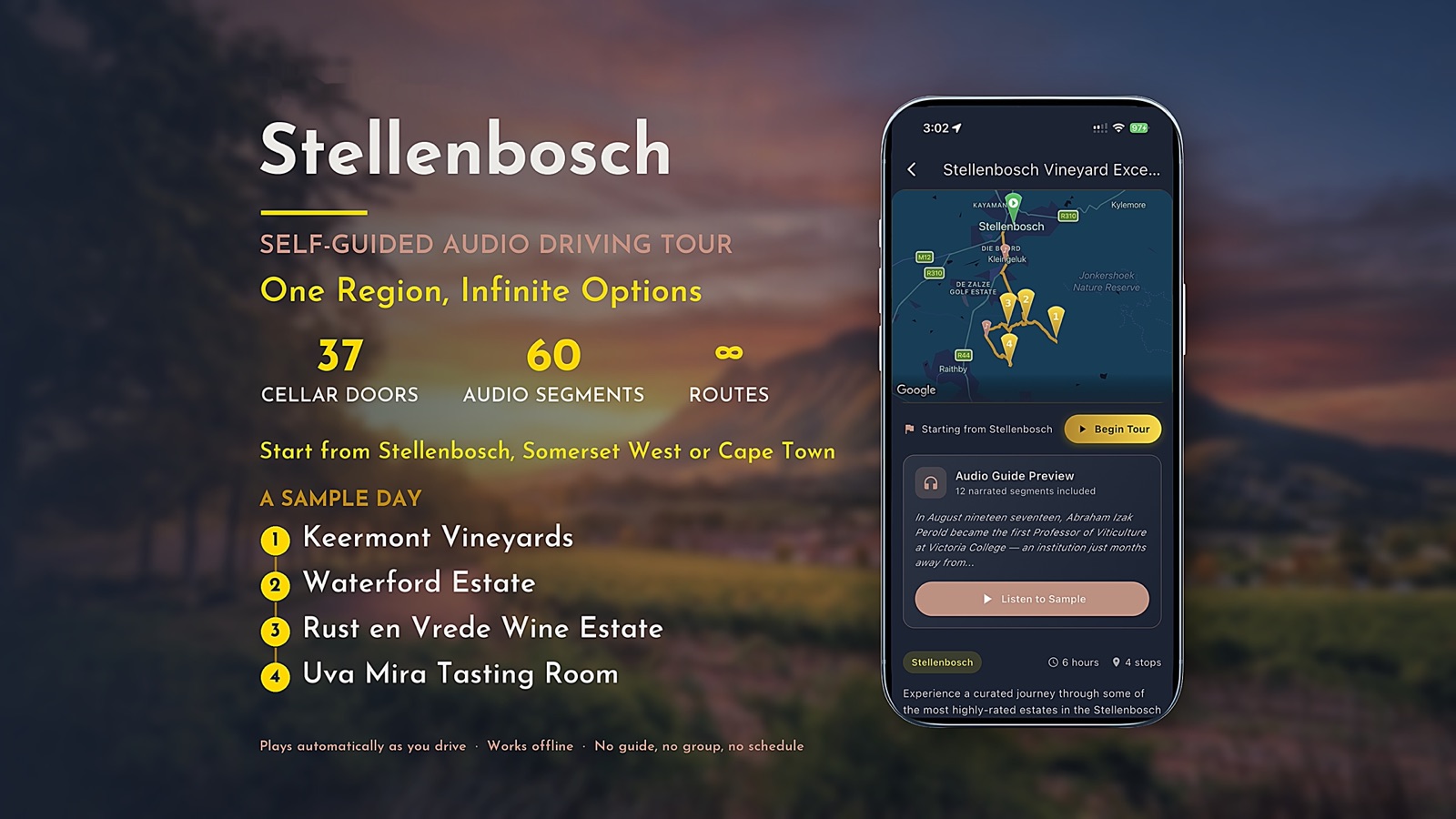 Stellenbosch self-guided wine tour listing